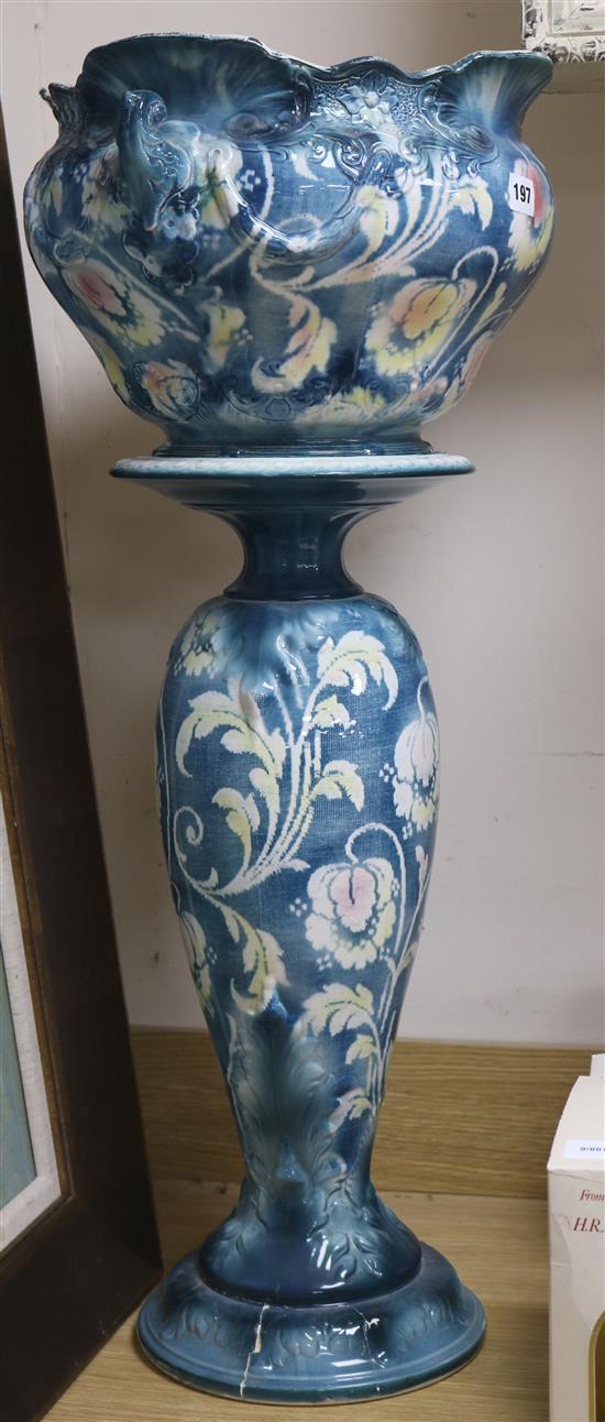 A pottery jardinière and stand, c.1900, 33in.